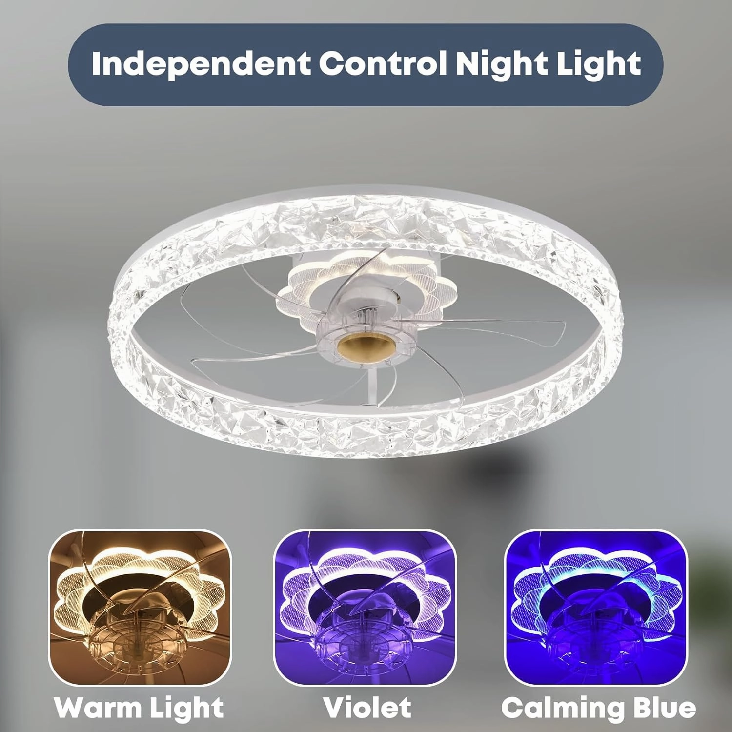 20'' Ceiling Fan with Light, Upgraded Low Profile Fan, Flush Mount Ceiling Fan, 6 Speeds, Dimmable LED, App & Remote Control, Quiet DC Motor, for Bedroom, Living Room, F098 White