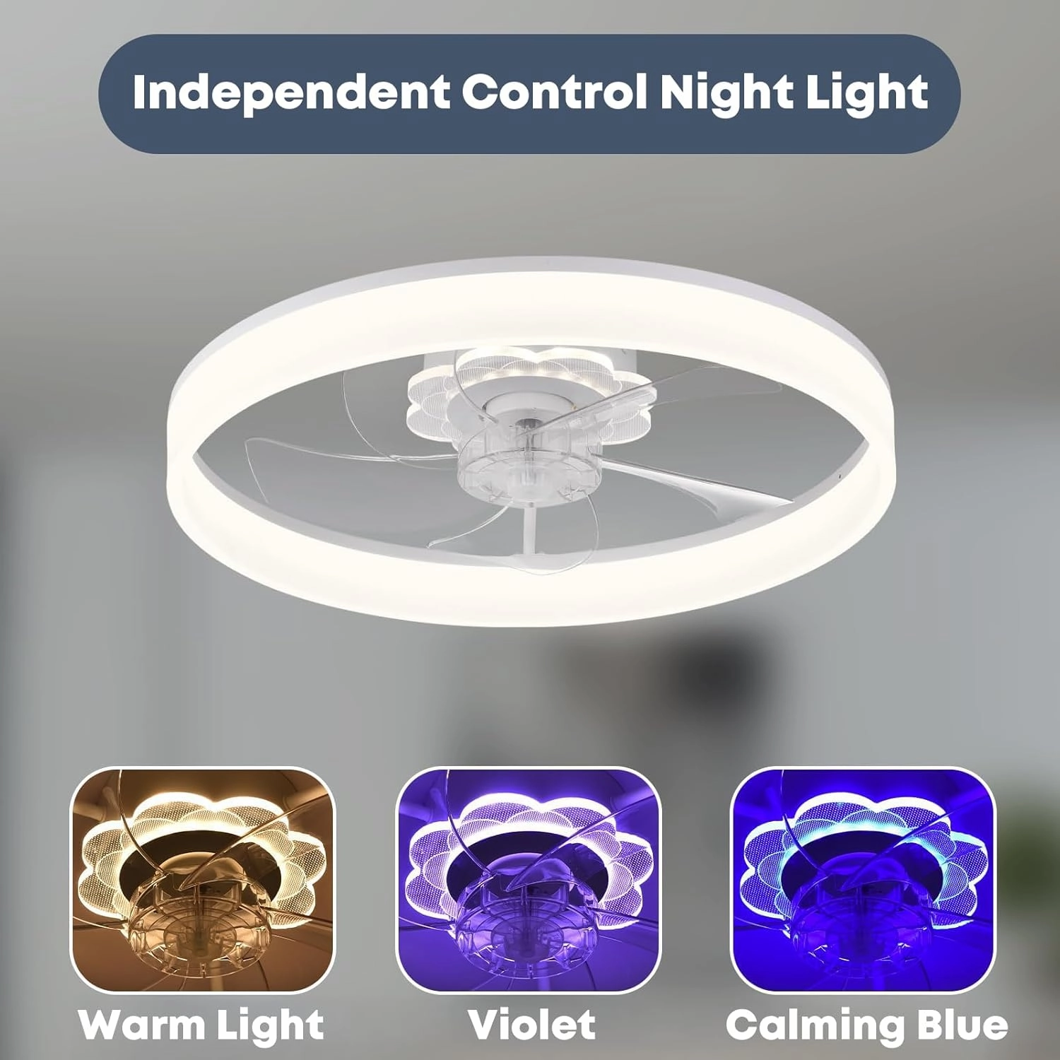20'' Ceiling Fan with Light, Upgraded Low Profile Fan, Flush Mount Ceiling Fan, 6 Speeds, Dimmable LED, App & Remote Control, Quiet DC Motor, for Bedroom, Living Room, F116 White