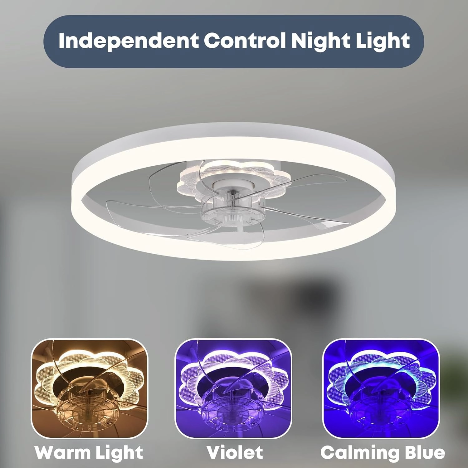 20 Ceiling Fan with Light, Upgraded Low Profile Fan, Flush Mount Ceiling Fan, 6 Speeds, Dimmable LED, App & Remote Control, Quiet DC Motor, for Bedroom, Living Room, F115 White