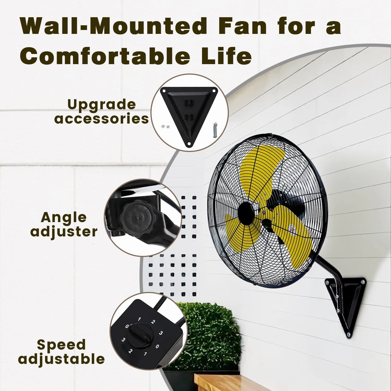 20 Inch Wall Mount Fan, Heavy Duty Oscillating Wall-Mounted Fan with 5500 CFM, High Velocity 3 Speed Fans Outdoor with Adjustable Tilting for Workshop, Garage, Patios, Commercial and Industrial