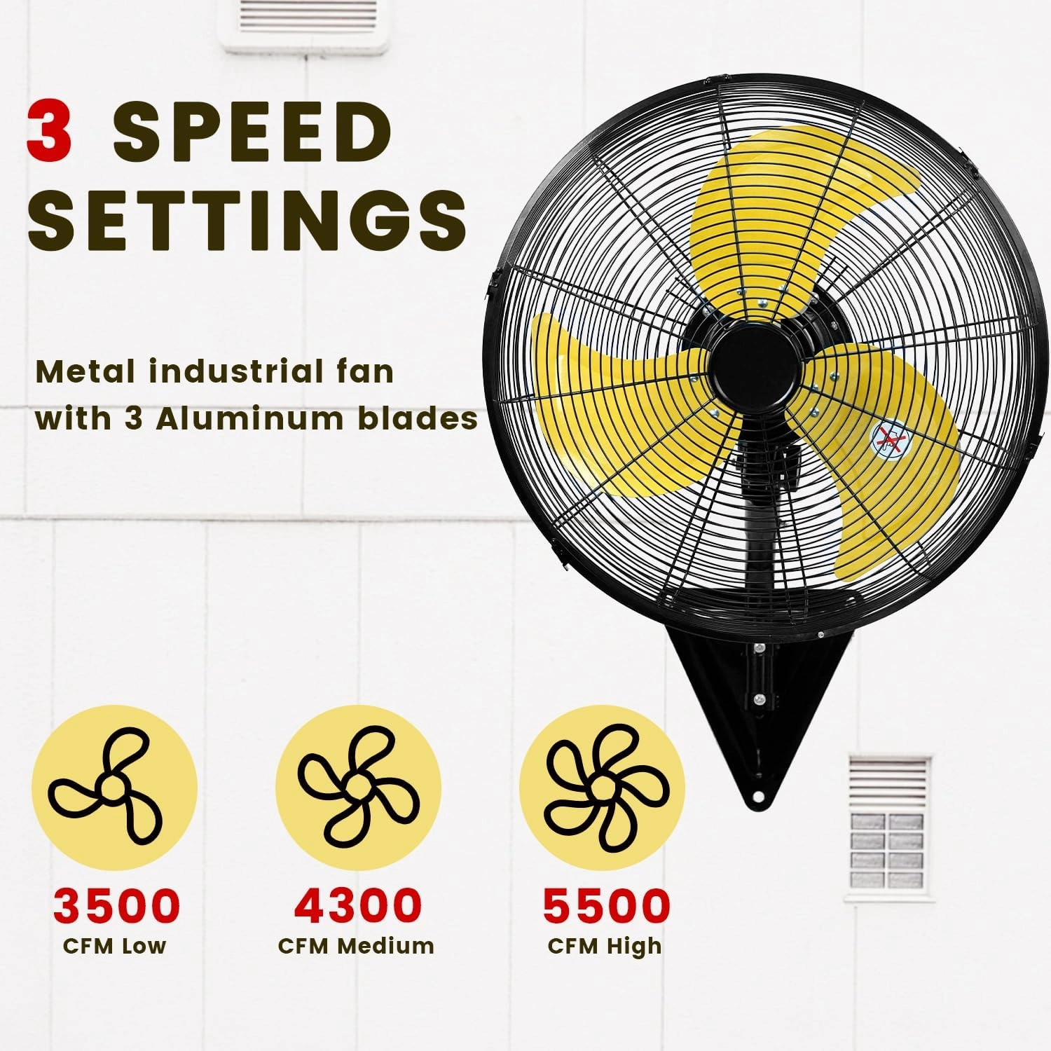 20 Inch Wall Mount Fan, Heavy Duty Oscillating Wall-Mounted Fan with 5500 CFM, High Velocity 3 Speed Fans Outdoor with Adjustable Tilting for Workshop, Garage, Patios, Commercial and Industrial