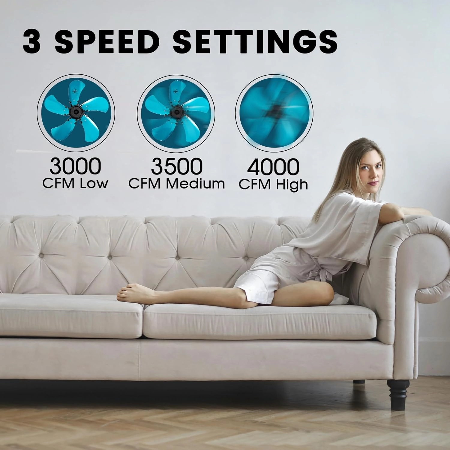 20 Inch Wall Mount Fan with Remote Control Wall Mounted Oscillating Fan with 3 Speed Settings,Adjustable Tilt and Timing for Bedroom,Blue 1 Pack