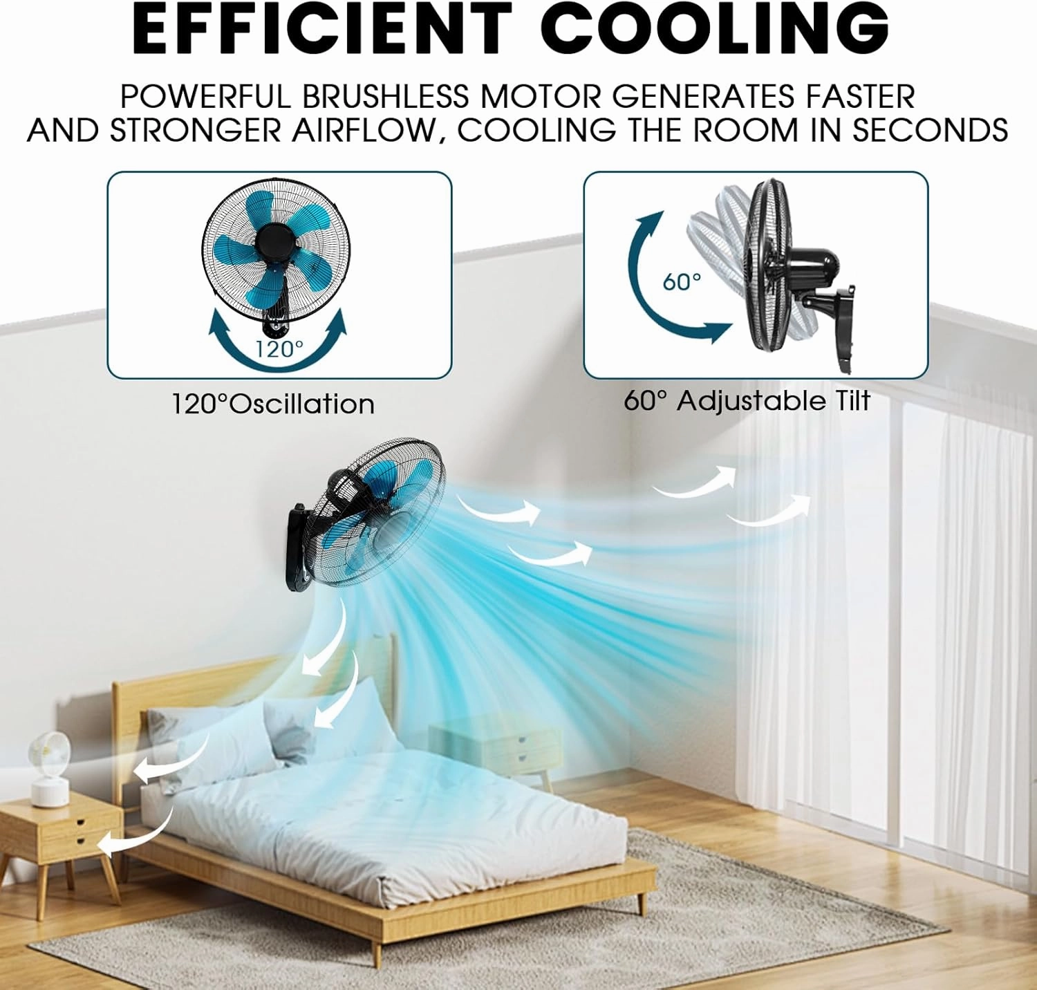 20 Inch Wall Mount Fan with Remote Control Wall Mounted Oscillating Fan with 3 Speed Settings,Adjustable Tilt and Timing for Bedroom,Blue 1 Pack