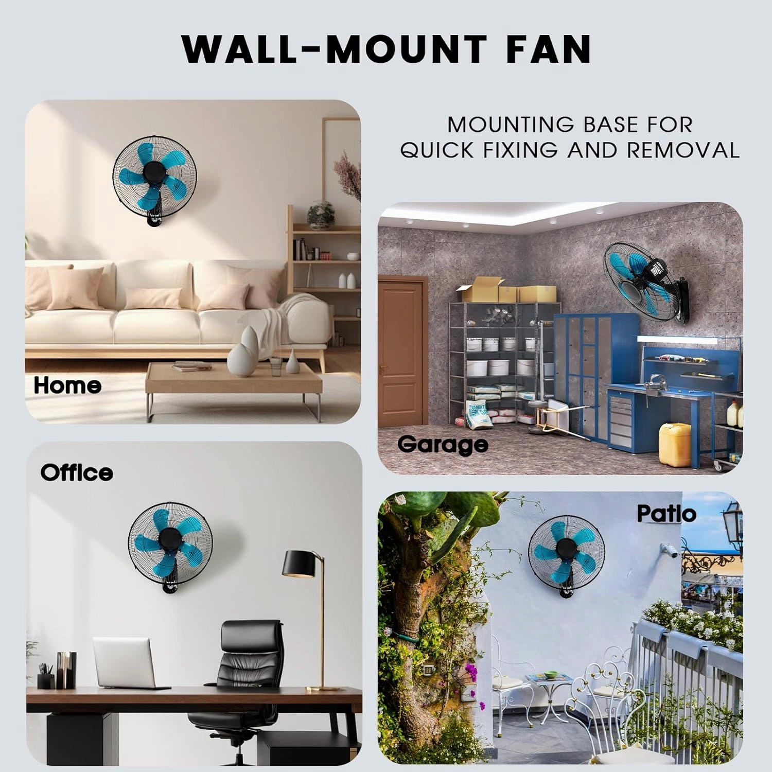 20 Inch Wall Mount Fan with Remote Control Wall Mounted Oscillating Fan with 3 Speed Settings,Adjustable Tilt and Timing for Bedroom,Blue 1 Pack