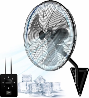 20 Wall Mount Fan 7000 CFM High Velocity Wall Industrial Fan 120 Oscillating Fans 3-Speed for Household, Commercial Use - ETL Listed, Black App-controlled remote fan for convenience