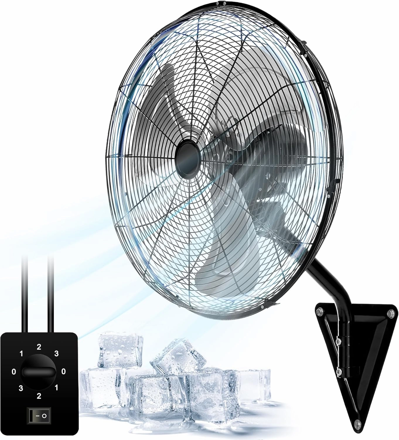 20 Wall Mount Fan 7000 CFM High Velocity Wall Industrial Fan 120 Oscillating Fans 3-Speed for Household, Commercial Use - ETL Listed, Black App-controlled remote fan for convenience