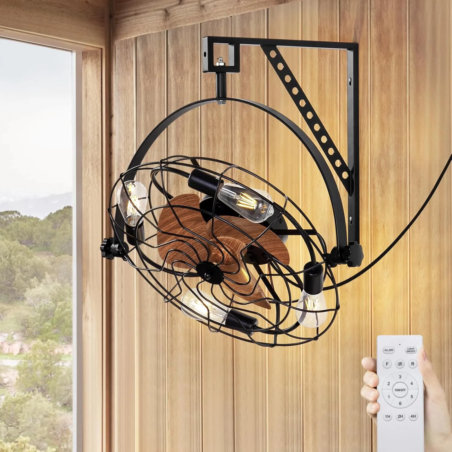 20" Fansconce, 360 Tilt & 360 Rotation Garage Wall Mount Fan, Plug in Ceiling Fan with Lights and Remote, 6 Speed Timable Wall Fan for Patio, Toolroom, Warehouse, Barn, Basement 360-degree rotating fan for home use