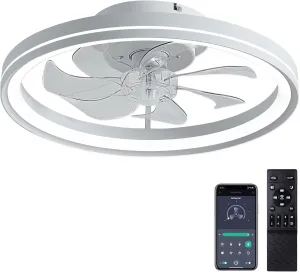 20" Modern White Transparent Smart Ceiling Fan with Lights, 6 Speeds, Dimmable LED, Remote & App Control, Ideal for Bedroom, Living Room, Kitchen Fan with safety blade design
