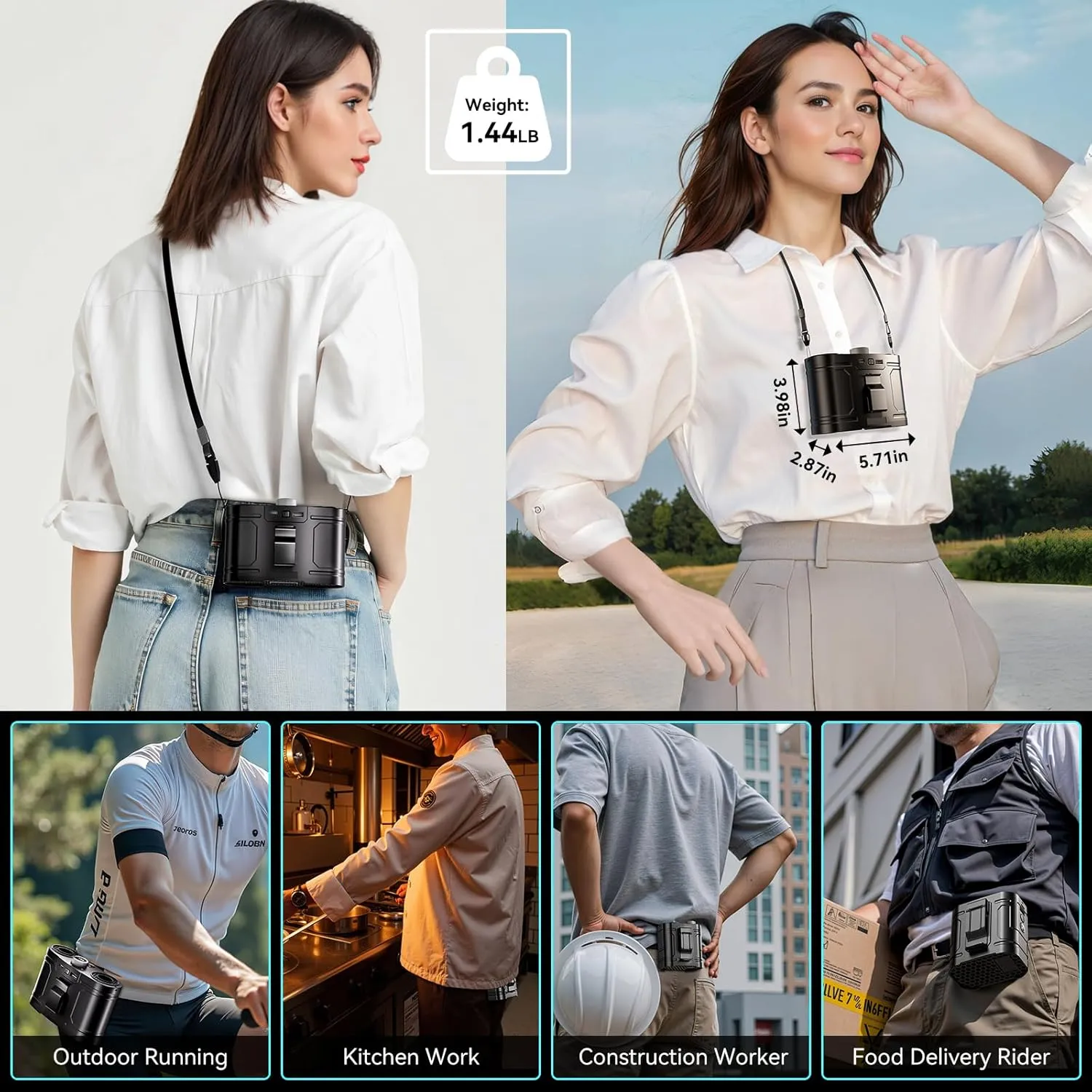 21000MAh Portable Waist Fan, 100 Speeds 34000RPM Strong Airflow, Belt Fan with up to 145H of Working Time, Flashlight Hands-Free Hanging Neck Fans,Rechargeable Wearable Personal Fans for Outdoor