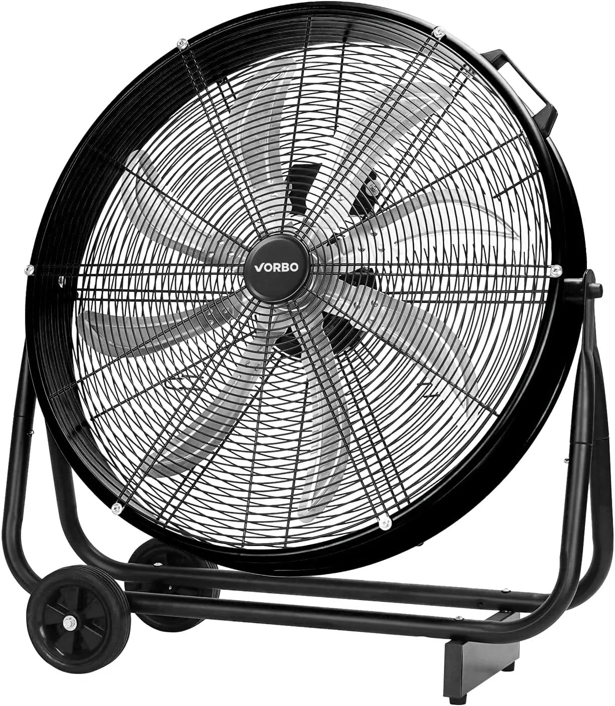 24 Inch Industrial Drum Fan, 9,500 CFM High Velocity 3-Speed Heavy Duty Metal Air Circulator with Casters Handle for Basement Warehouse Factory Workshops Patios Fan with safety blade design