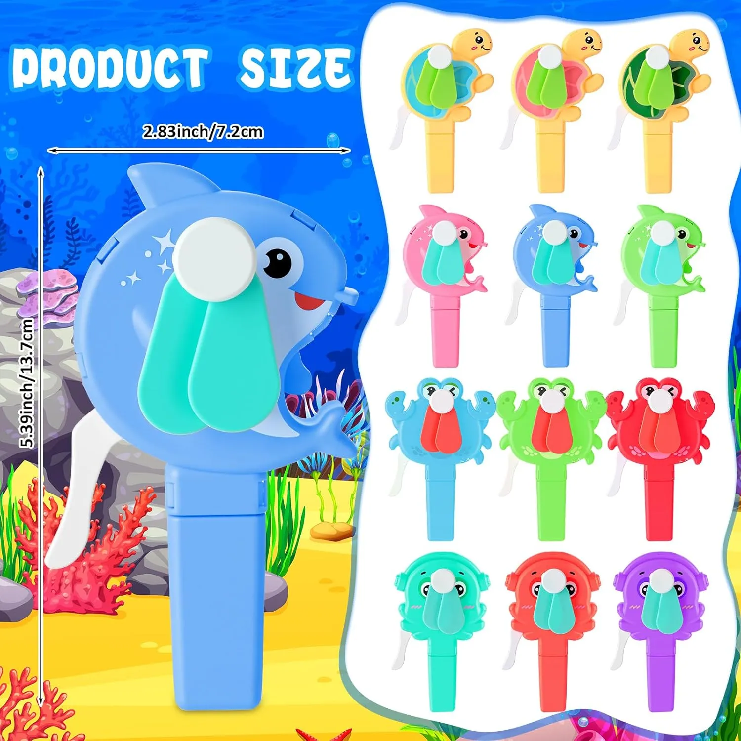 24 Pack Mini Portable Fans with Cards Gifts Cute Animal Fruit Ice Cream Handheld Press Cooling Fans for Summer Birthday Party End of the Year Pool Outdoor Activity Prize Exchange(Sea Animals)