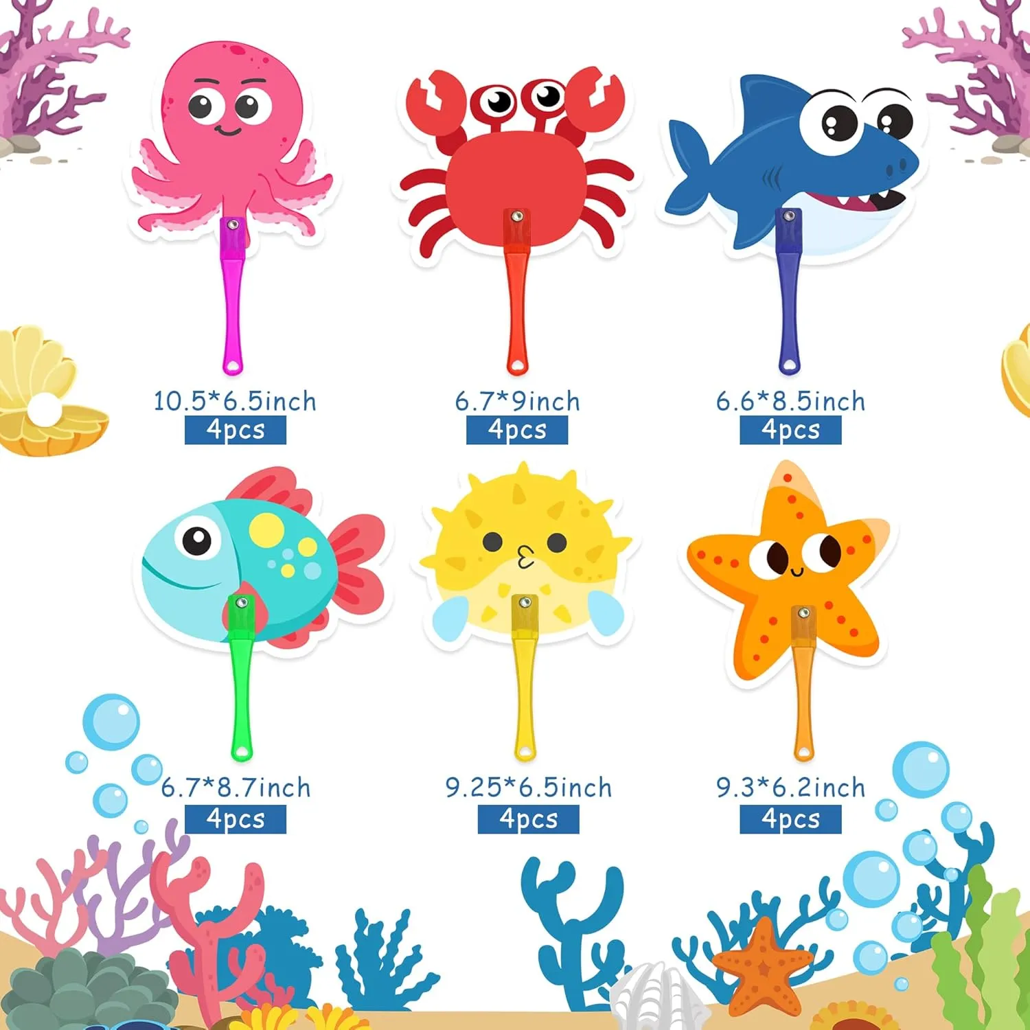 24 Pcs Under the Sea Party Favors Plastic Fans Sea Ocean Animals Handheld Fans Sea Ocean Gifts for Sea Ocean Birthday Party Supplies (Sea Ocean)