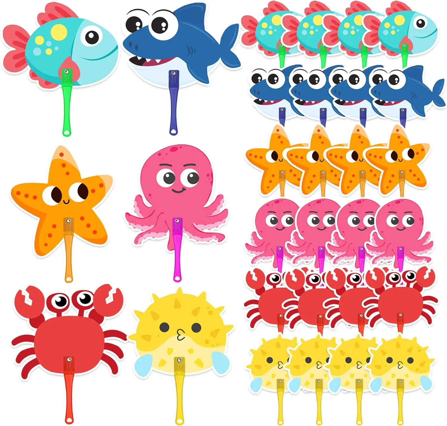 24 Pcs Under the Sea Party Favors Plastic Fans Sea Ocean Animals Handheld Fans Sea Ocean Gifts for Sea Ocean Birthday Party Supplies (Sea Ocean) Octopus-shaped decorative fan