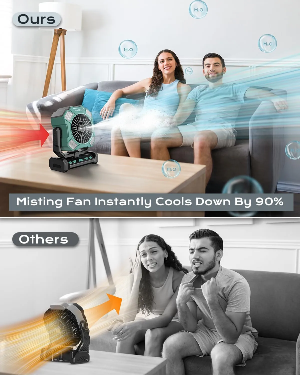 24000mAh Battery Operated Portable Misting Fan with 8M Remote Control, 4 Wind Speeds, 300ml Water Capacity, 3 Lighting Modes, Ideal for Camping, Outdoor & Industrial Use-Cyan01