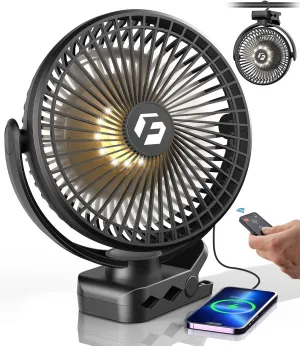24000mAh Clip on Fan for Golf Cart - 8-inch Portable Rechargeable Fans - Max Up to 150Hrs Work Time - Battery Operated Fan with LED, Remote, Timers, Hook for Office, Desk, Camping, Tent, Treadmill 360-degree rotating fan for home use