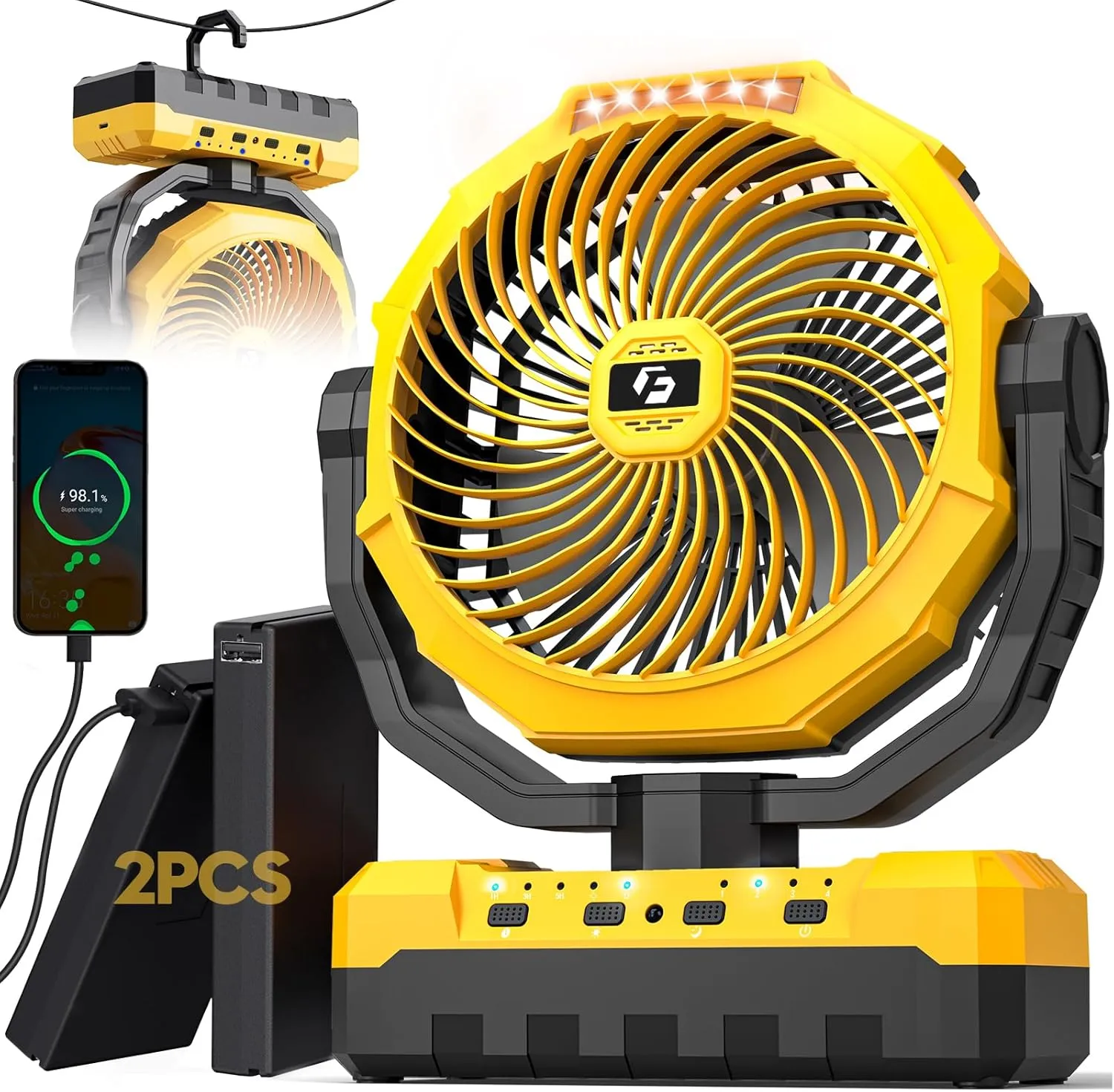 24000mAh Detachable Battery Camping Fan - 3-in-1 Portable Camping Fans with LED & Remote - 4 Speeds Battery Operated Outdoor Fan for Tent,Office,Jobsite,Workshop,Travel Battery-powered portable fan