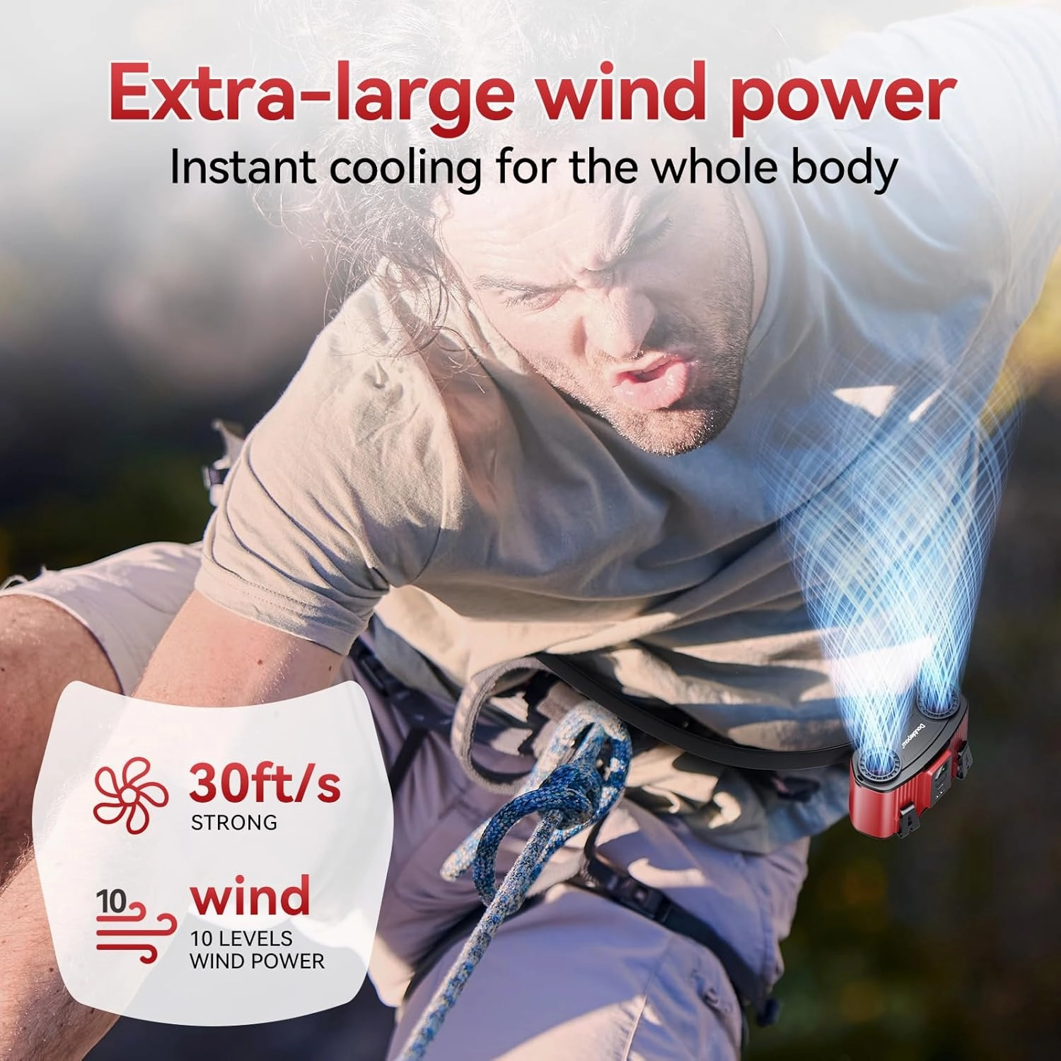 24000mAh Personal Waist Fan, USB Rechargeable Clip The Waist For Working,10 Speed & 40H Cooling and Heatstroke Prevention For Outdoor Travel Camping (Red, 24000mAh)