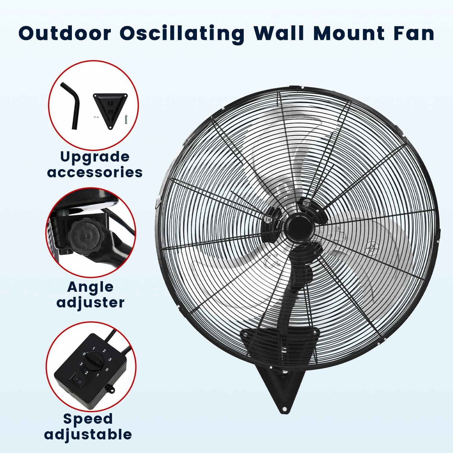 24 Inch Wall Mount Fan, Heavy Duty Oscillating Wall-Mounted Fan with 8500 CFM, High Velocity 3 Speed Fans Indoor with Adjustable Tilting for Workshop, Garage, Patios, Commercial and Industrial