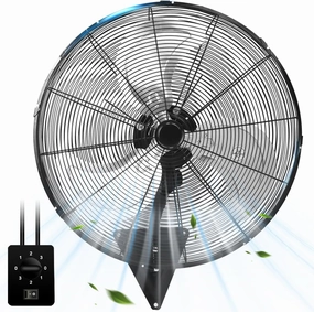 24 Inch Wall Mount Fan, Heavy Duty Oscillating Wall-Mounted Fan with 8500 CFM, High Velocity 3 Speed Fans Indoor with Adjustable Tilting for Workshop, Garage, Patios, Commercial and Industrial App-controlled remote fan for convenience