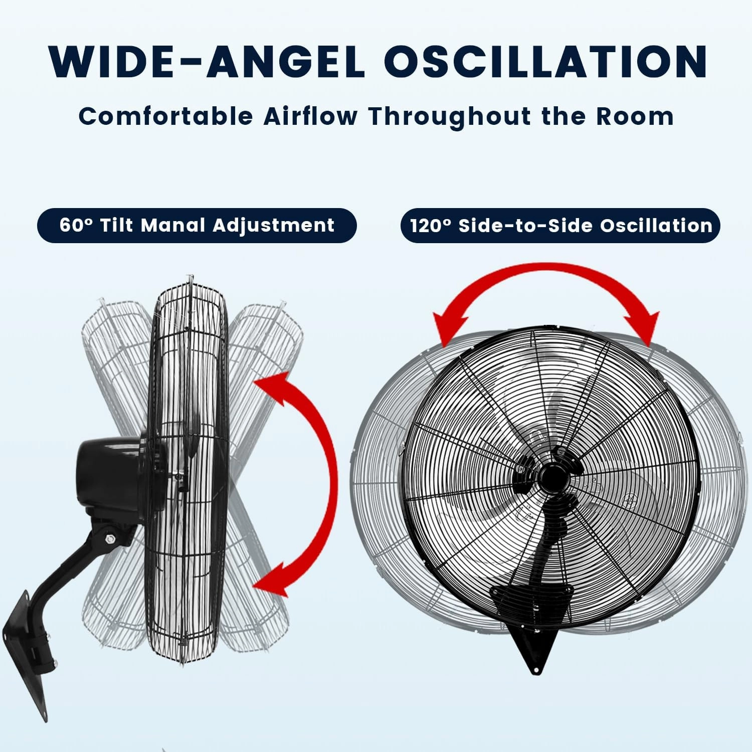24 Inch Wall Mount Fan, Heavy Duty Oscillating Wall-Mounted Fan with 8500 CFM, High Velocity 3 Speed Fans Indoor with Adjustable Tilting for Workshop, Garage, Patios, Commercial and Industrial