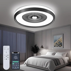 24" Bladeless Ceiling Fan with Light, Low Profile Ceiling Fan, Flush Mount Ceilings Fans with Remote & App Controll,6 Speeds Timing Reversible, Enclosed for 3-Dimmable Light Small bladeless fan for quiet cooling