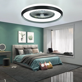 24" Bladeless Ceiling Fan with Light Remote, Smart LED Ceiling Fans with App Control, Modern Low Profile Dimmable Light Ceiling Fan for Bedroom Living Room Black Small bladeless fan for quiet cooling