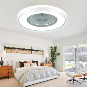 24" Bladeless Ceiling Fan with Light Remote, Smart LED Ceiling Fans with App Control, Modern Low Profile Dimmable Light Ceiling Fan for Bedroom Living Room White Fan with safety blade design
