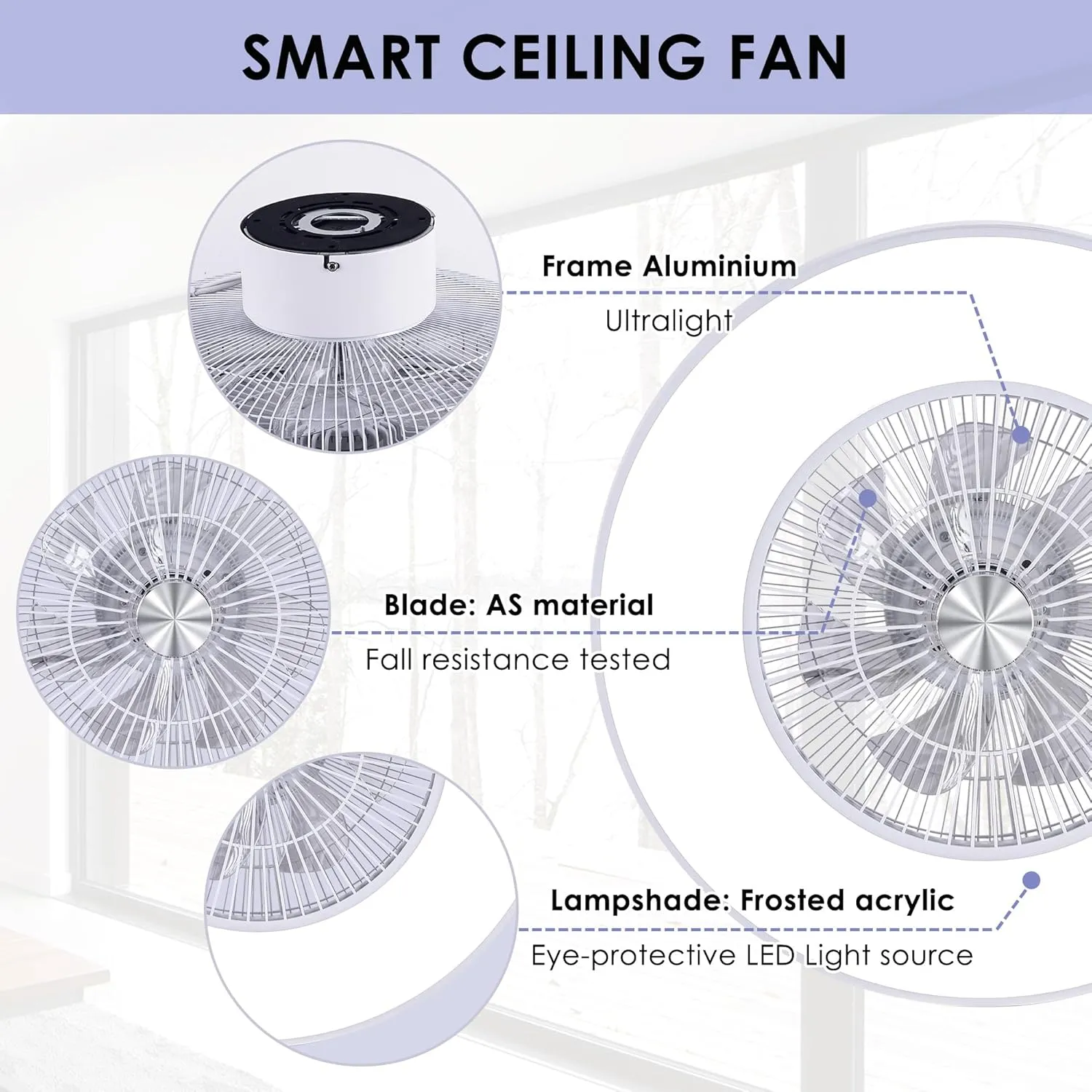 24" Bladeless Ceiling Fans with Lights and Remote/APP Control, Low Profile Ceiling Fan with 3-Dimmable Lights, Enclosed Flush Mount Ceiling Fan for Kid's Bedroom/Living Room