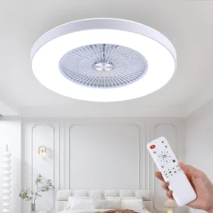 24" Bladeless Ceiling Fans with Lights and Remote/APP Control, Low Profile Ceiling Fan with 3-Dimmable Lights, Enclosed Flush Mount Ceiling Fan for Kid's Bedroom/Living Room Fan with safety blade design