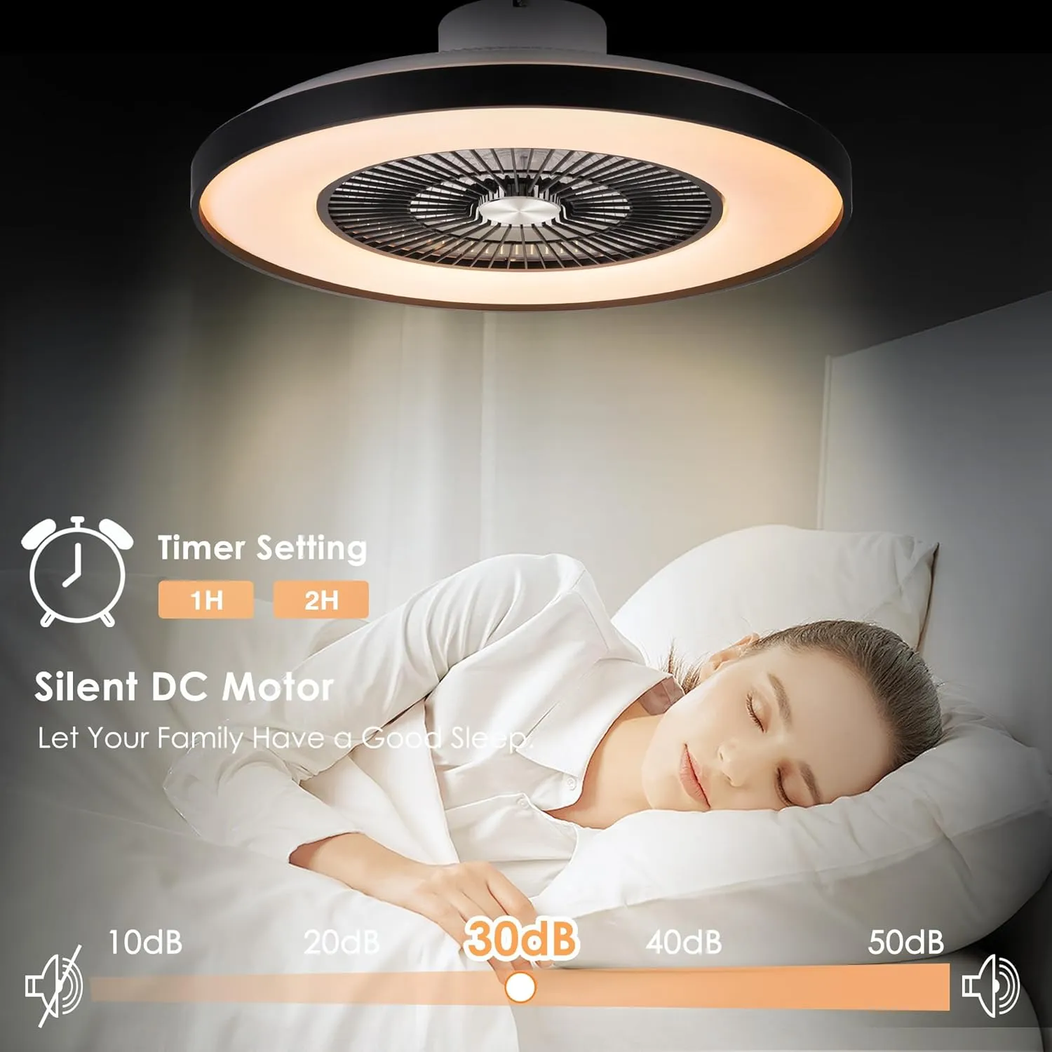 24" Bladeless Ceiling Fans with Lights and Remote/APP/Voice Control, Low Profile Ceiling Fan with RGB Lights, Enclosed Flush Mount Ceiling Fan for Kid's Bedroom/Living Room