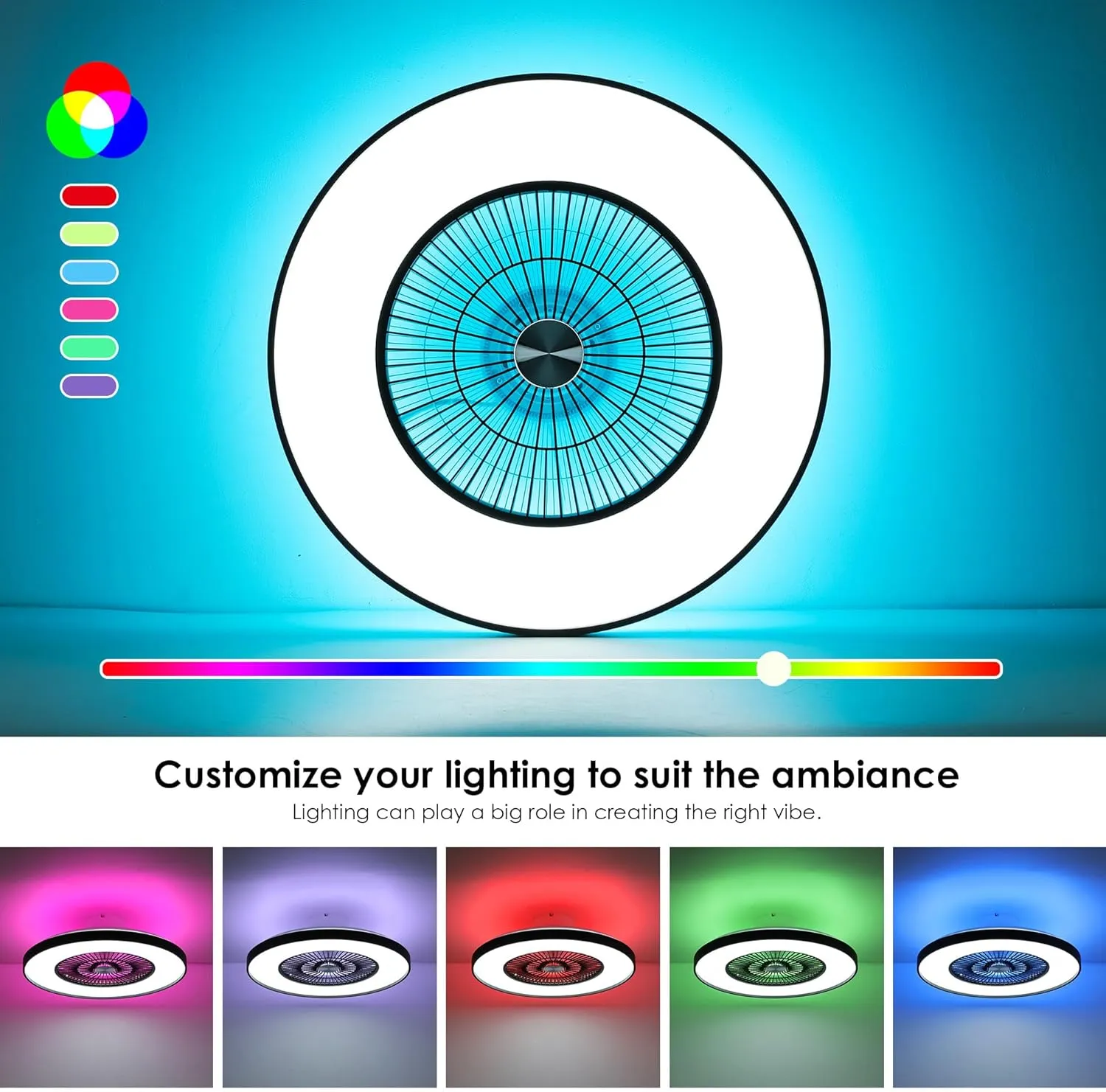 24" Bladeless Ceiling Fans with Lights and Remote/APP/Voice Control, Low Profile Ceiling Fan with RGB Lights, Enclosed Flush Mount Ceiling Fan for Kid's Bedroom/Living Room