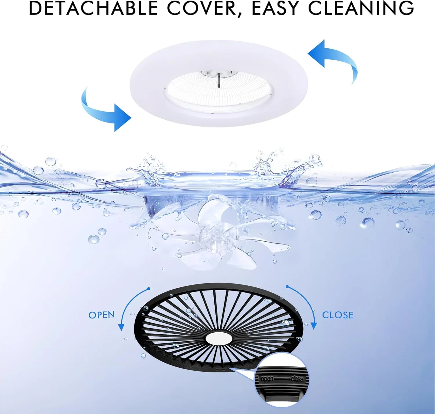 24" Low Profile Ceiling Fan With Light, Bladeless Flush Mount With 3 Color Dimmable Smart LED, 6 Speeds Timing Reversible, Modern Enclosed Remote & APP Control Black
