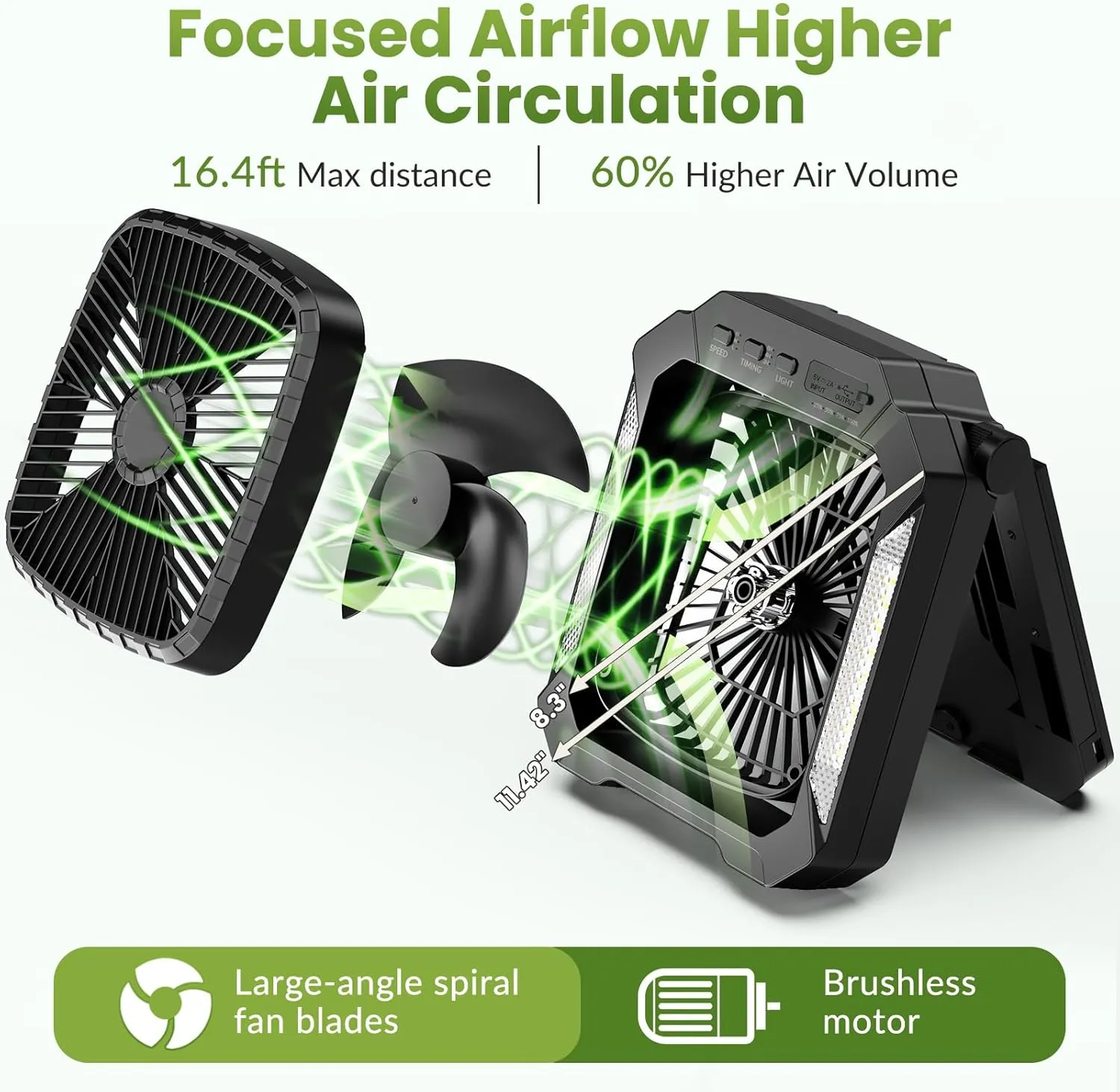 26800mAh Portable Fan Rechargeable with 18W Detachable Solar Panel, Quiet Battery Powered Camping Fan Cordless with LED Lantern,3 Speed,Timer,USB-C,for Bedroom Tent Home Office Desk Hurricane(Black)