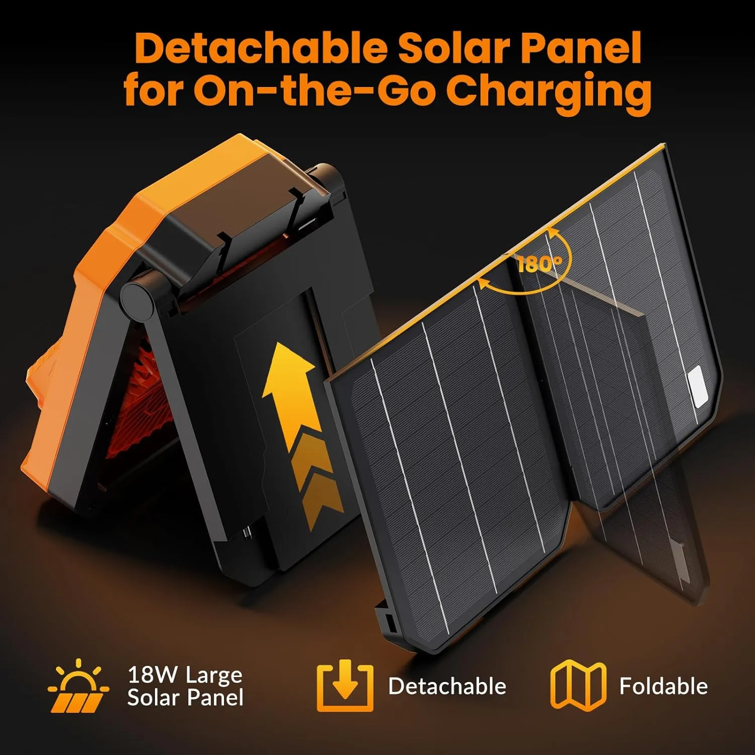 26800mAh Portable Fan Rechargeable with 18W Detachable Solar Panel, Quiet Battery Powered Camping Fan Cordless with LED Lantern,3 Speed,Timer,USB-C,for Bedroom Tent Home Office Desk Hurricane(Orange)