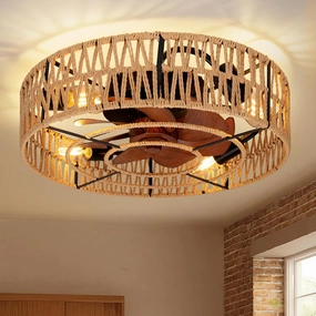 2-in-1 Low Profile Ceiling Fan with Light, 20 Caged Boho Safety Design for Kids - 3000K, Smart APP/Remote Control, Quiet Flush Mount DC Motor, Ideal for Bedroom/Kitchen Farmhouse Style App-controlled remote fan for convenience