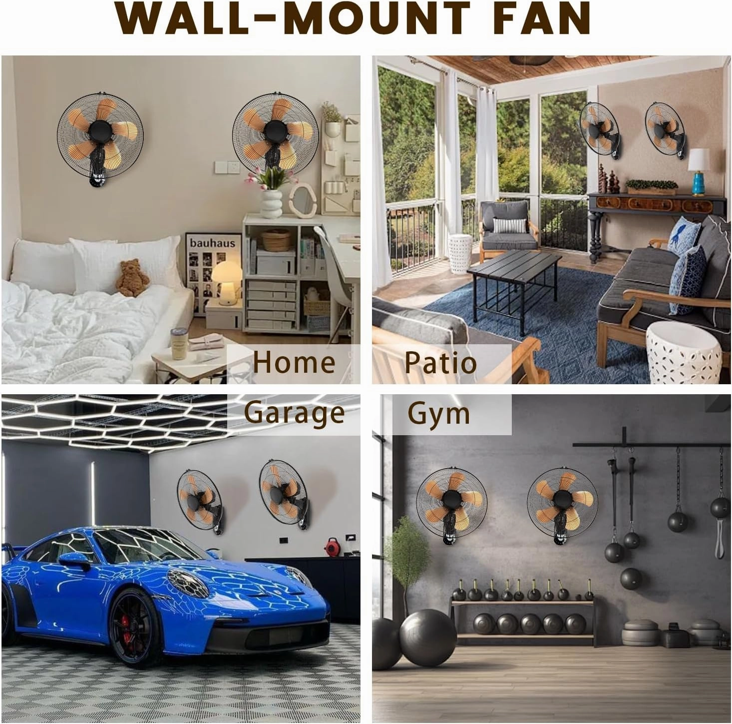 2 Pack Wall Mount Fan with Remote, 3-Speed Wall Oscillating Fan with 5 Blades, Adjustable Tilt and Timing, 16 Inch High Velocity Wall Mounted Fans for Bedroom, Gym, Office, Warehouse, Garage