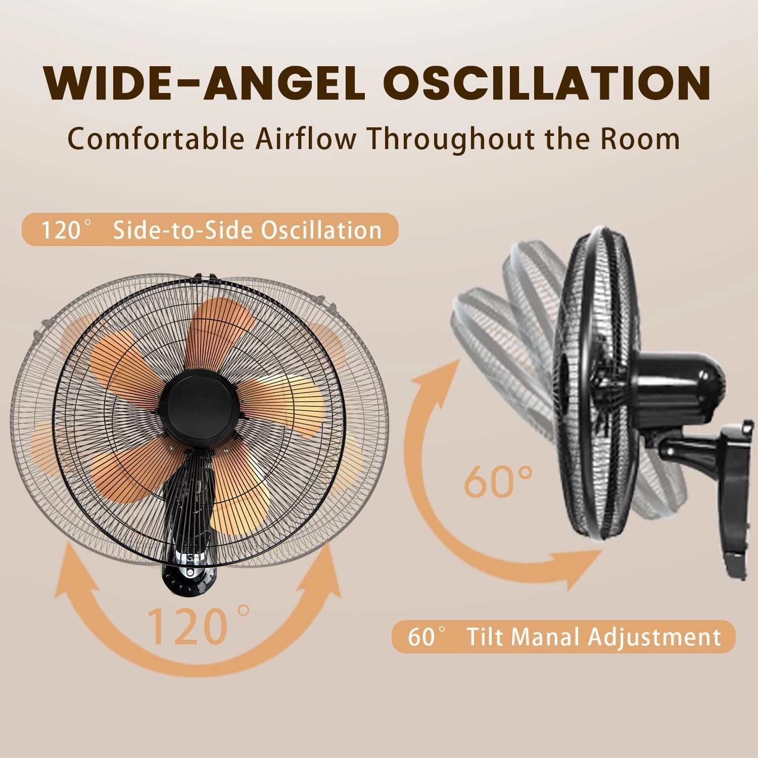 2 Pack Wall Mount Fan with Remote, 3-Speed Wall Oscillating Fan with 5 Blades, Adjustable Tilt and Timing, 16 Inch High Velocity Wall Mounted Fans for Bedroom, Gym, Office, Warehouse, Garage