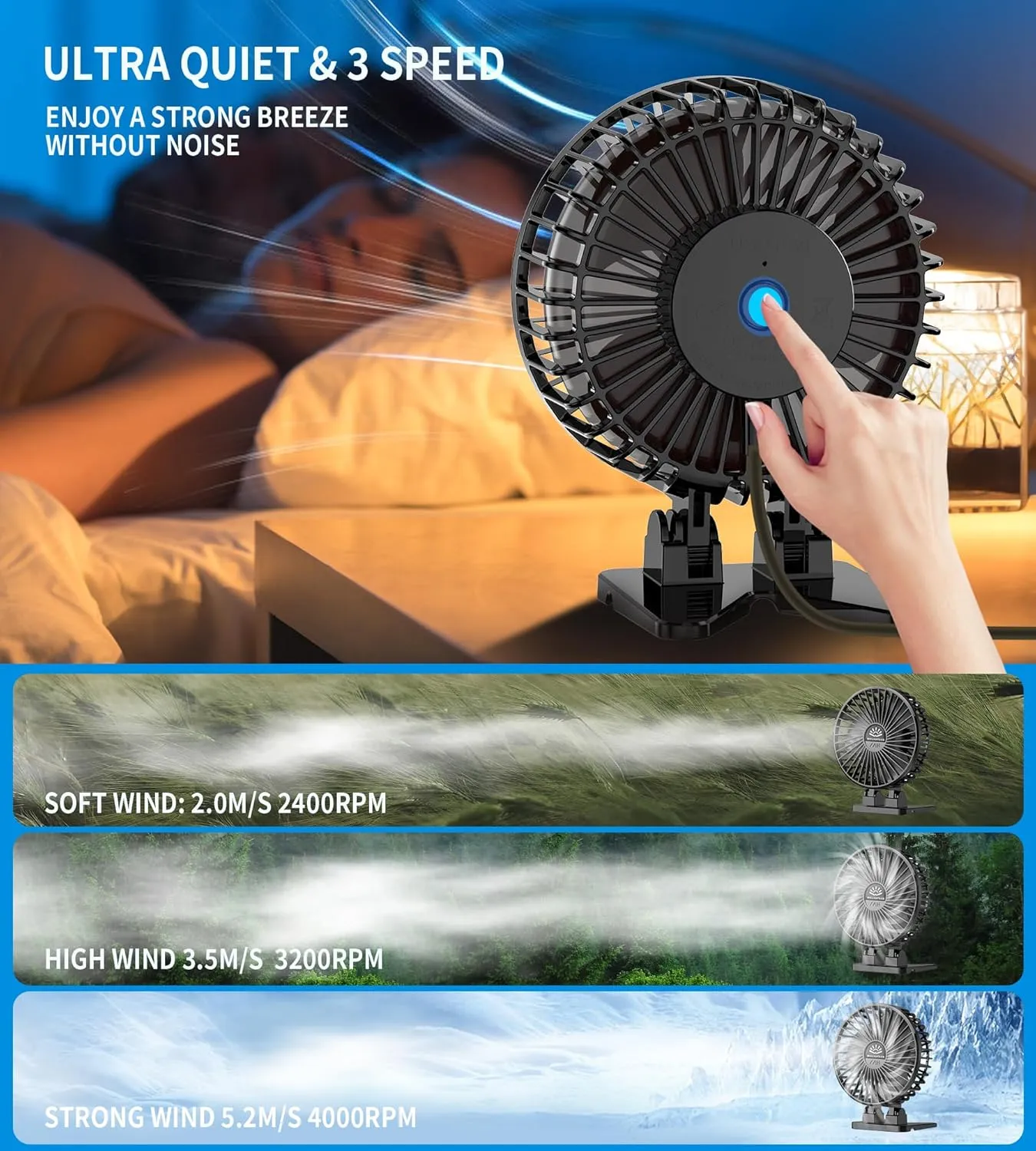 2Pack Desk Fan, USB Fan for Desk, Mini 3 Speed Rotation Strong Wind, Protable Small Desktop Cooling Fan, Quite Mini Personal Fans for Home Office Table Bedroom Travel Curise(Black)