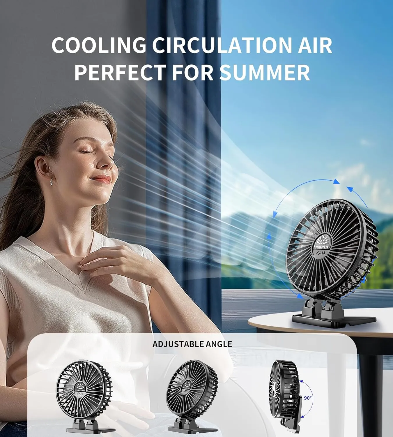 2Pack Desk Fan, USB Fan for Desk, Mini 3 Speed Rotation Strong Wind, Protable Small Desktop Cooling Fan, Quite Mini Personal Fans for Home Office Table Bedroom Travel Curise(Black)