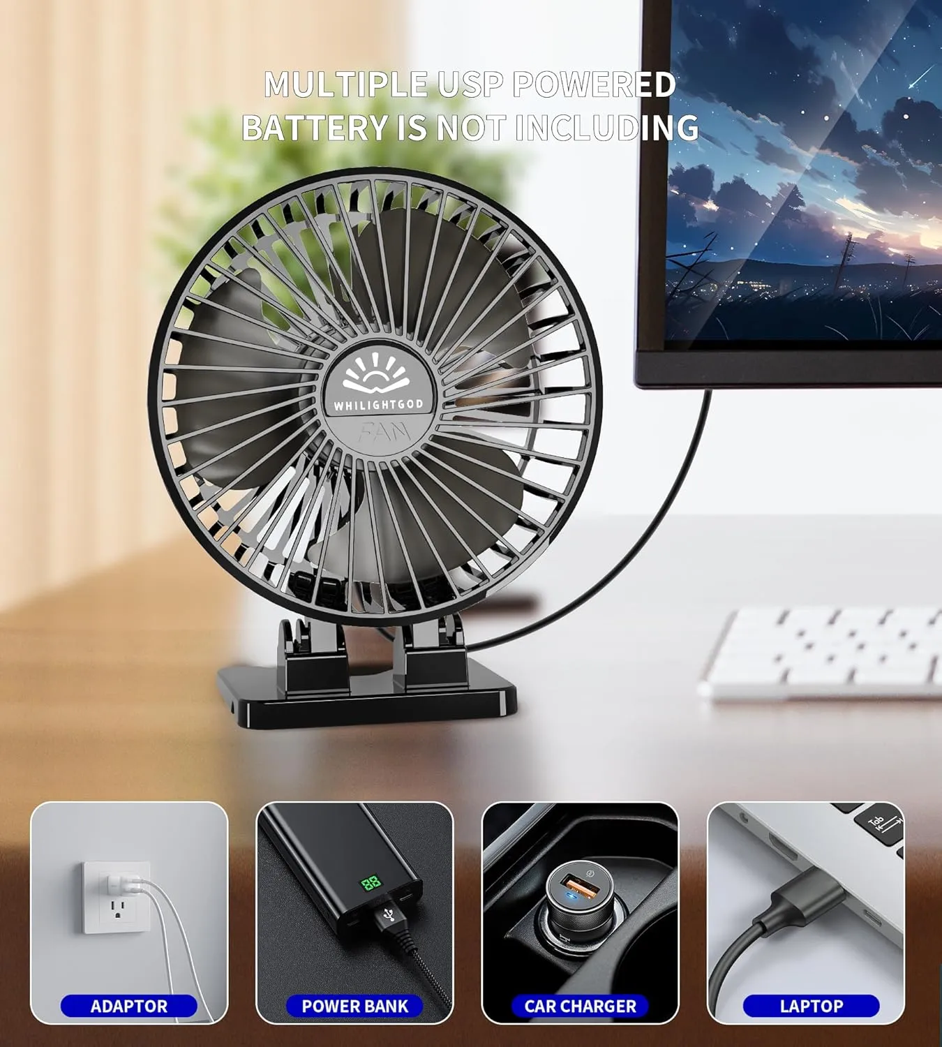2Pack Desk Fan, USB Fan for Desk, Mini 3 Speed Rotation Strong Wind, Protable Small Desktop Cooling Fan, Quite Mini Personal Fans for Home Office Table Bedroom Travel Curise(Black)