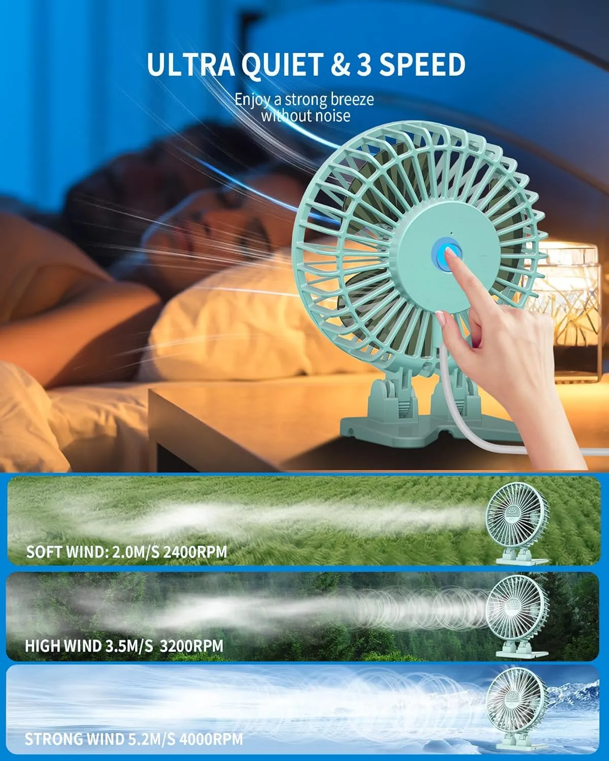 2Pack Desk Fan, USB Fan for Desk, Mini Desk Fan, 3 Speed Rotation Strong Wind, Protable Small Desktop Cooling Fan, Quite Mini Personal Fan for Home Office Table Bedroom Travel Curise(Apple Green)