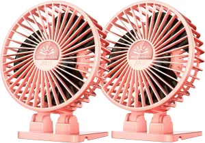 2Pack Desk Fan, USB Fan for Desk, Mini Desk Fan, 3 Speed Rotation Strong Wind, Protable Small Desktop Cooling Fan, Quite Mini Personal Fan for Home Office Table Bedroom Travel Curise(Pink) USB desktop fan for workspace