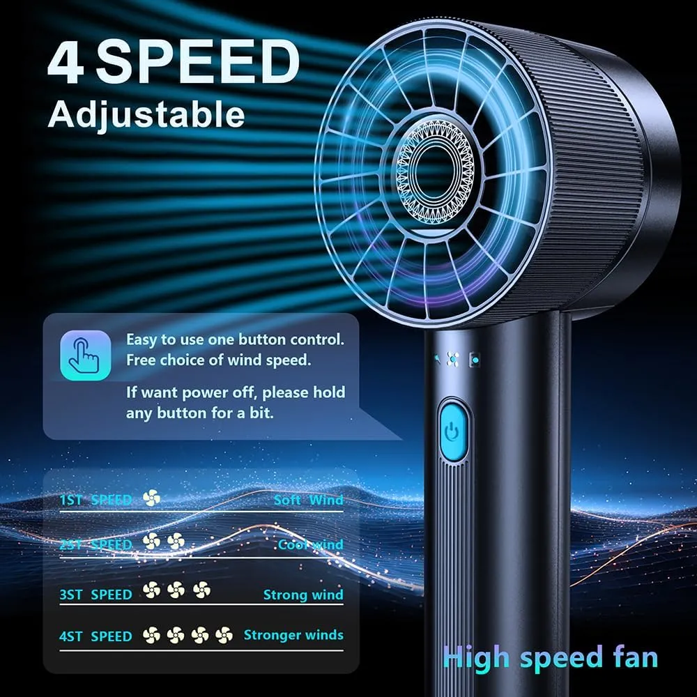 2PCS Portable Handheld Fan, Rechargeable, Mini Personal Fan, 4 Speeds, USB Battery, Small High Speed Fan, for Makeup, Home, Office, Travel and Outdoor Activities