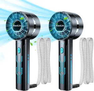 2pcs Portable Handheld Turbo Fan with 7000rpm High-Speed Motor USB Rechargeable Cooling Personal Fan 4-Speed, 4-16H Runtime, with Lanyard for Outdoor Travel, Women, Kids, Summer Gift Neck fan for hands-free comfort