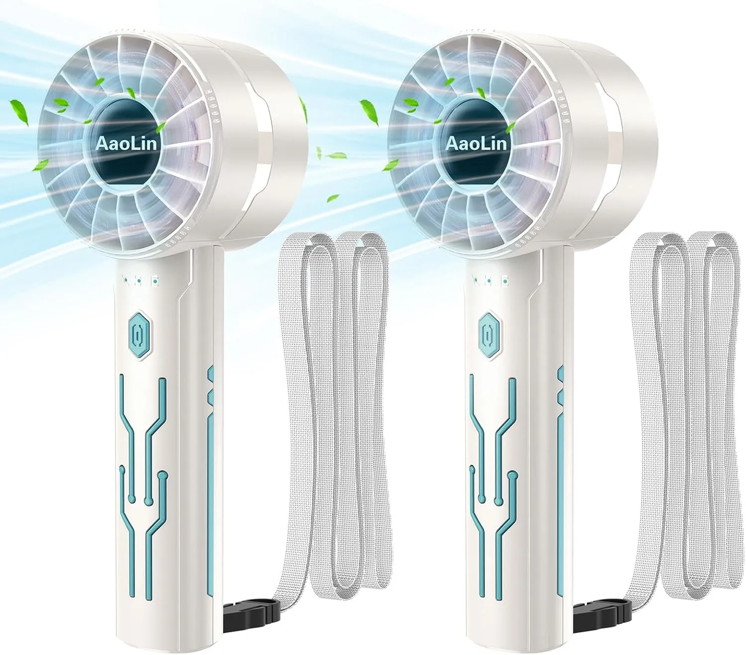 2pcs Portable Handheld Turbo Fan with 7000rpm High-Speed Motor USB Rechargeable Cooling Personal Fan 4-Speed, 4-16H Runtime, with Lanyard for Outdoor Travel, Women, Kids, Summer Gift Neck fan for hands-free comfort