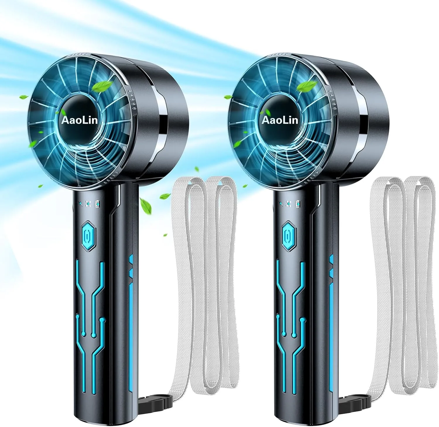 2pcs Portable Handheld Turbo Fan with 7000rpm High-Speed Motor USB Rechargeable Cooling Personal Fan 4-Speed, 4-16H Runtime, with Lanyard for Outdoor Travel, Women, Kids, Summer Gift Neck fan for hands-free comfort