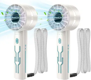 2pcs Portable Handheld Turbo Fan with 7000rpm High-Speed Motor USB Rechargeable Cooling Personal Fan 4-Speed, 4-16H Runtime, with Lanyard for Outdoor Travel, Women, Kids, Summer Gift Neck fan for hands-free comfort