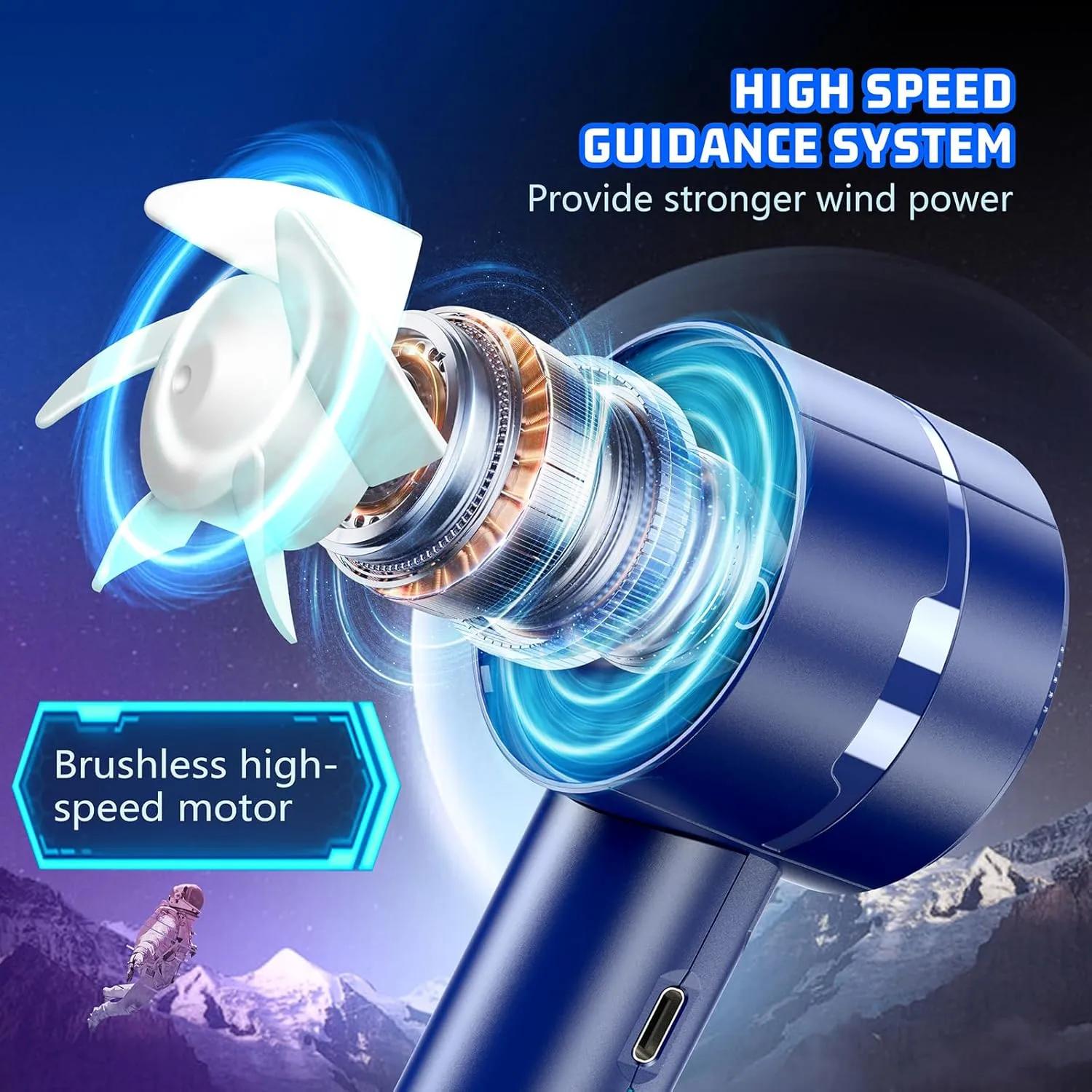 2pcs Portable Handheld Turbo Fan with 7000rpm High-Speed Motor USB Rechargeable Cooling Personal Fan 4-Speed, 4-16H Runtime, with Lanyard for Outdoor Travel, Women, Kids, Summer Gift