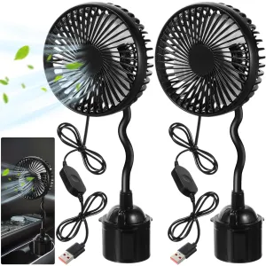 2pcs USB Powered Fan for Car Portable Vehicle Cooling Fan Mounted in Cup Holder 3 Speeds 360 Rotation with Flexible Gooseneck Adjustable Base Car Accessories for Truck SUV RV Supply 360-degree rotating fan for home use
