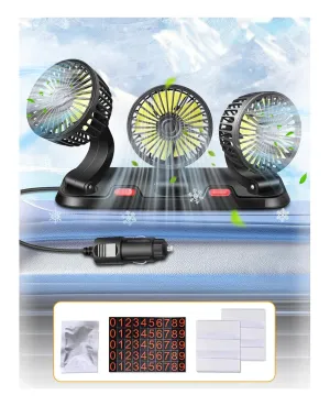 3-Head Car Fan, 360 Horizontally 180Vertically Rotating Blow Cold Air with 2-Speed Modes, 12V Cigarette Lighter Plug, Portable Car Fan for RVs, Trucks,SUVs 360-degree rotating fan for home use